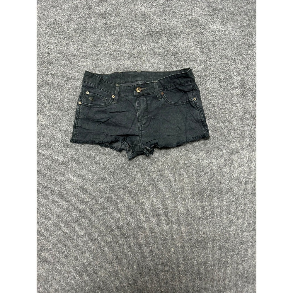 QED London Shorts Womens Size 28 Black Denim Cut Off Low Rise Frayed Hem Casual